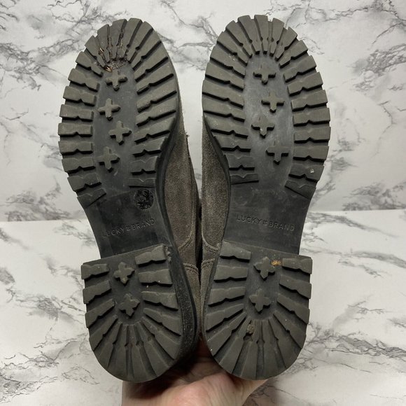 Lucky Brand Heylie Combat Boot Womens 7.5 Gray Suede Outdoor Lace Up Casual Shoe - Picture 6 of 9
